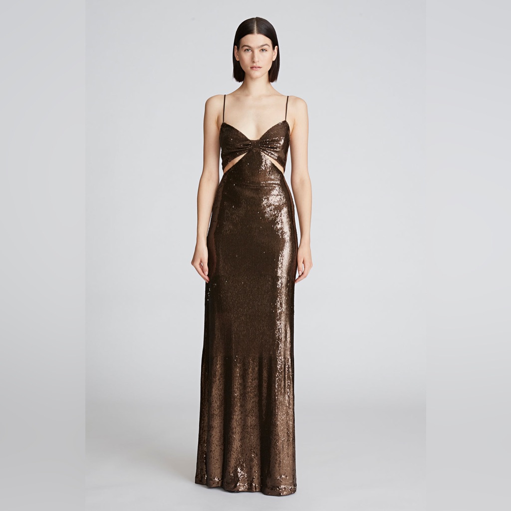 Halston Chloe Gown - Brown Sequin Cutout Gown